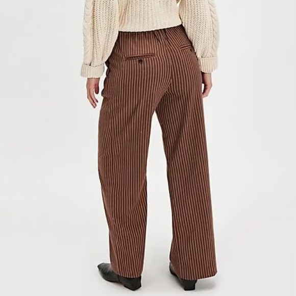 Free People Chocolate Striped Tyler Menswear tailored wide leg Trousers - Picture 3 of 15
